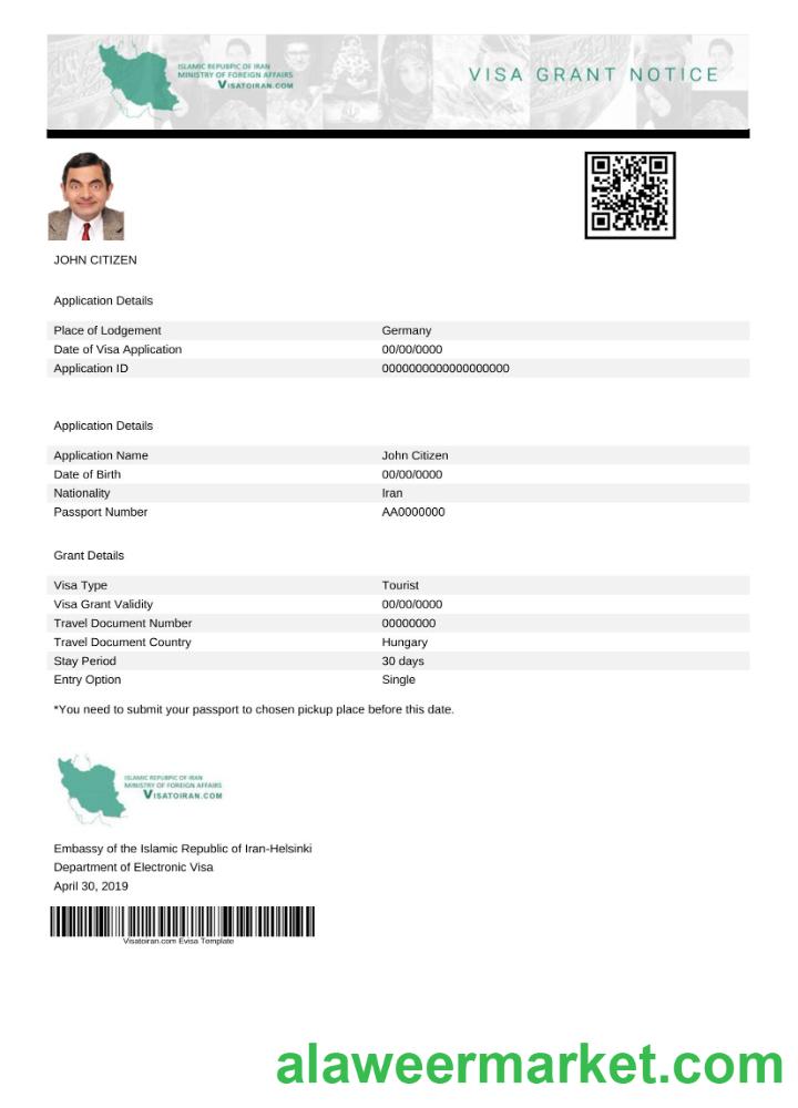 Iran e-visa in Word and PDF template
